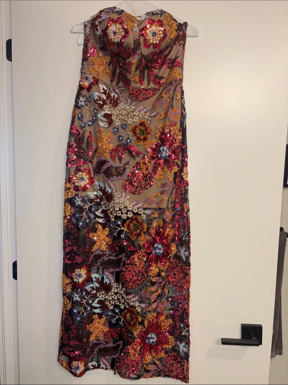 Strapless Floral Sequin Maxi Dress - Multicolor - Picture 1 of 6